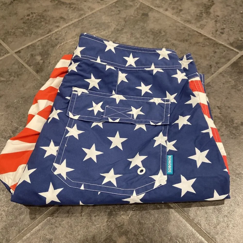 EUC Mens‎ Bonobos Board Shorts Swim Trunks American Flag USA Size 29 Small